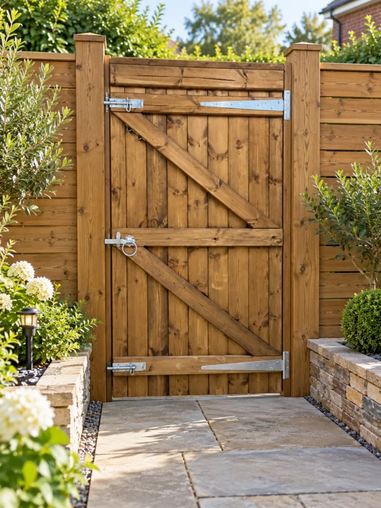 Illustrative garden setting featuring a Wyre Gates timber gate